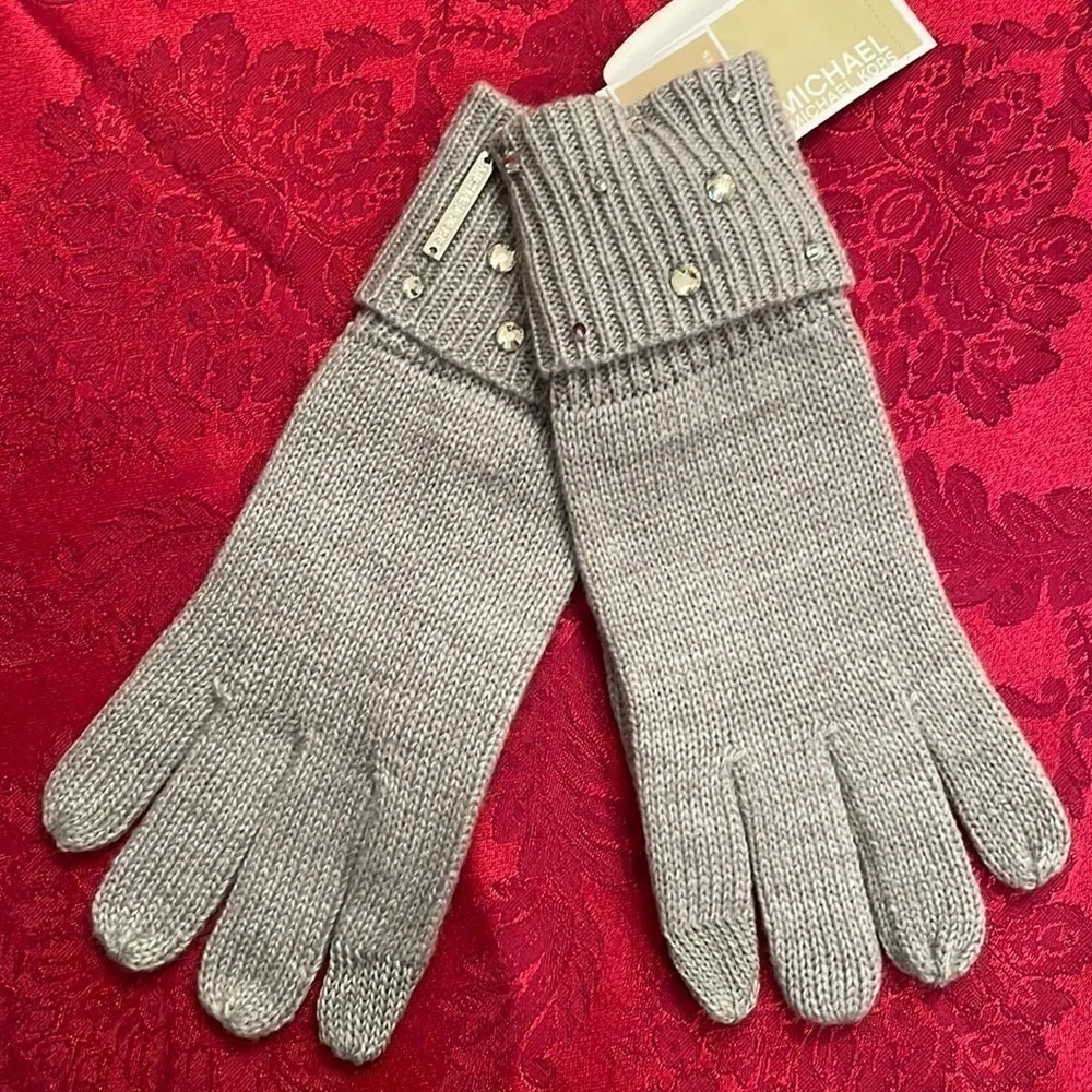 Brand New Michael Kors Embellished Cuff Heather Gray Touchscreen Rhinestones
